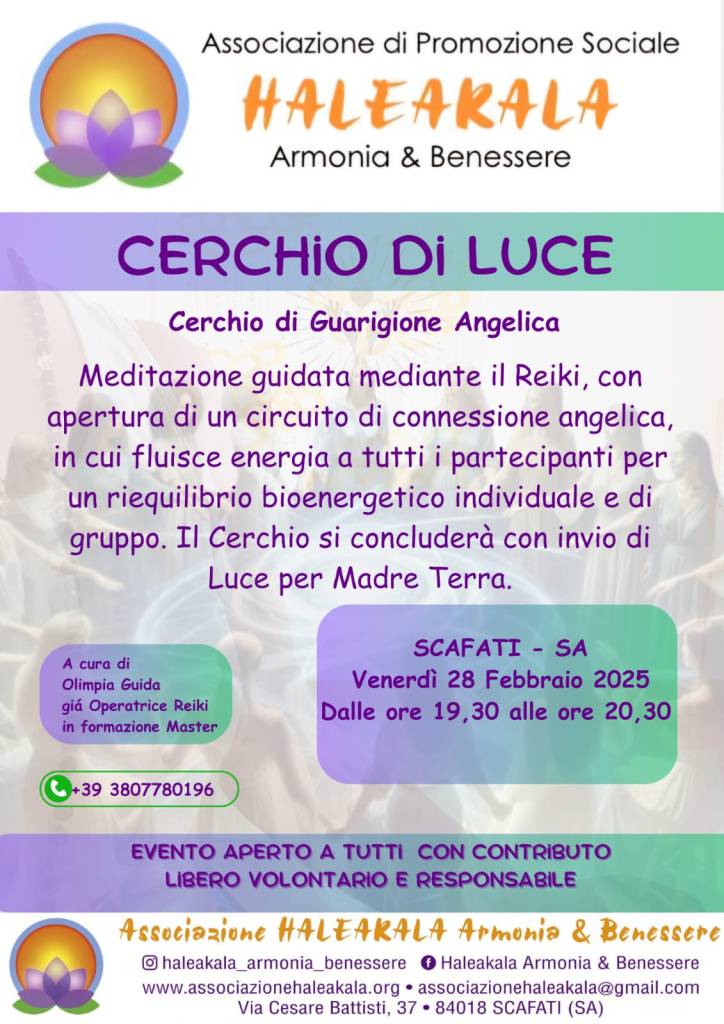 Cerchio di Luce venerdì 28 febbraio 2025 ore 19,30 
meditazione guidata 
