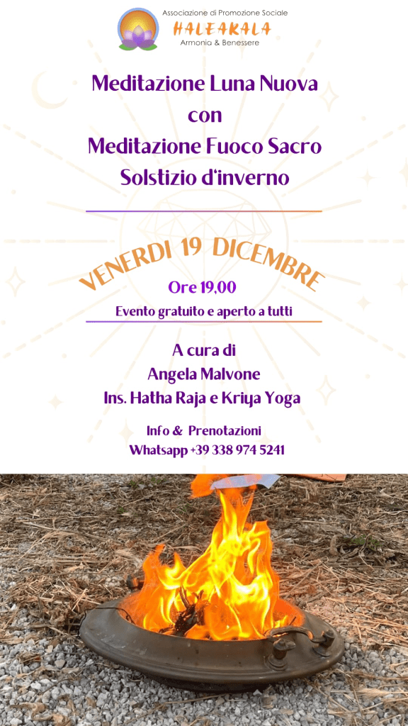 Solstizio d'inverno a Meditazione di Luna Nuova a Scafati presso centro olistico Haleakala Armonia e Benessere 
venerdì 19 dicembre ore 19.
evento gratuito e aperto a tutti