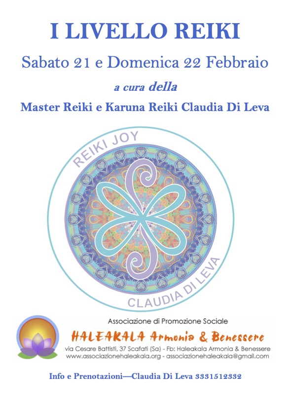 Primo Livello Reiki 
sabato 21 e domenica 22 febbraio 2026 

a cura di Claudia Di Leva 

Reiki Master e Karuna Reiki Master, si occupa di questa disciplina spirituale da circa 20 anni.

All’epoca la nascita di due gemelli arrivati ad arricchire la famiglia dove già c’era un bambino di tre anni, aveva determinato una condizione di forte stress, ma poiché nulla succede per caso, dopo poco fu invitata da un suo caro amico a partecipare ad un seminario di reiki a Sorrento condotto dal Master Reiki SERGIO DAL BONI. Spinta dal bisogno di ritrovare il proprio equilibrio fisico e psichico, Claudia accettò l’invito e lì cominciò il suo cammino nella dolce realtà del Reiki che da allora non si è più interrotto, portandola a conseguirne i vari livelli fino a diventare Master Reiki e Mster Karuna Reiki, guidata in un secondo momento di questa lunga strada dal Maestro Gaetano Vivo. Nel corso di questo cammino Claudia ha anche conseguito il titolo di Insegnante di Yoga, iscritta allo Y.A.N.I. (Associazione Nazionale Insegnanti di Yoga) .
Inoltre circa 7 anni fa, insieme ad alcuni amici ha fondato, a Sorrento, l’Associazione Magie della Natura, dove tuttora pratica trattamenti di Reiki e tiene corsi di Reiki, Karuna Reiki e Yoga.

Presso L’Associazione ha frequentato nel 2013 il Seminario “I Fiori di Bach” con la Naturopata e Reflessologa Luisa Aurora Rocca.

E’ membro dell’International Center for Reiki Training di William Lee Rand. Da pochi mesi ha diplomato sei nuovi maestri di Reiki e di Karuna Reiki che hanno conseguito con lei l’attestato di Master Reiki.

COS’E’ IL REIKI

Il Reiki è un’antica tecnica di rilassamento di origine giapponese utile per ritrovare 

l’Equilibrio tra Mente, Corpo e Anima.

Il trattamento Reiki si pratica ponendo le mani su particolari punti del corpo senza massaggiare,  per trasmettere Energia Vitale, ripulendo il corpo dalle energie disarmoniche.

La pratica regolare del Reiki intensifica il flusso di energia e attiva la capacità del corpo ad autoguarirsi.

È un metodo terapeutico che si impara facilmente; che agisce sulla psiche. È paragonabile ad una meditazione molto profonda, permettendo di “fermare” la mente e rigenerare tutte le cellule del corpo.

Il Reiki ci permette di utilizzare l’energia interiore per sviluppare il nostro patrimonio psico-fisico e il nostro potenziale creativo.

Aiuta a risolvere problematiche quali:

Insonnia
Attacchi di panico
Astenia
Emicrania cronica
Forte stress
Depressione
Traumi post operatori
Inoltre, il trattamento è particolarmente valido a ridurre gli effetti collaterali della chemioterapia, infatti viene anche praticato negli ospedali nei reparti oncologici.

Attivare il Canale Energetico del Primo Livello attraverso gli opportuni procedimenti.
Apprendere l’utilizzo dell’energia del Primo Livello di Reiki attraverso la pratica dei relativi Trattamenti: Autotrattamento, Trattamento di equilibratura dei Chakra, Trattamento veloce, Trattamento di Base.
Acquisire una conoscenza di base dei principi delle filosofie orientali.
Individuare e sciogliere i blocchi energetici causati da abitudini e attitudini dannose.
Ritrovare progressivamente una condizione di benessere attraverso l’armonizzazione dei Chakra e degli Organi Interni.
Relazionarsi empaticamente con gli altri individui e con il gruppo.

Il Primo Livello di Reiki, ci da la possibilità di effettuare trattamenti base composti da una serie di posizioni delle mani sul corpo del ricevente; l’auto trattamento, sempre con le mani a contatto del corpo ; il trattamento veloce, chiamato anche di primo soccorso. Grazie all’uso quotidiano del Reiki potremo sciogliere i nostri blocchi energetici, spesso causati da abitudini e attitudini non salutari. Potremo ristabilire l’equilibrio psicofisico attraverso la rivitalizzazione dei nostri centri energetici, i chakra, e anche degli organi fisici. La pratica costante del Reiki induce sin da subito uno stato di rilassamento generale e profondo, riducendo lo stress e le situazioni di ansia, migliora l’eliminazione delle tossine, alza notevolmente le nostre difese immunitarie ed aiuta la concentrazione.
Con il Primo Livello di Reiki si rende recettivo il corpo fisico così da accogliere e attivare al meglio la circolazione energetica della forza vitale. Saremo più vitali, più energetici, e ci libereremo dall’illusione della separazione dal Tutto, acquisendo la certezza di essere un tutt’uno con l’universo.
Sarà inoltre possibile trattare anche i nostri amici animali, le piante, gli oggetti di cui ci circondiamo, il cibo che mangiamo e molto altro ancora.

Lavorare con il Primo Livello di Reiki ci porterà a  riprendere un contatto intimo con la nostra dimensione fisica. L’unione energetica delle mani con il corpo, nostro o delle persone che si andranno a trattare, ci servirà anche per avere una migliore conoscenza di se stessi. Sia come individui, che di esseri che trascendono la dimensione terrena.
Ricordiamo che il Reiki non è assolutamente né una filosofia né una religione, chiunque può essere operatore Reiki o ricevere trattamenti Reiki, perché la disciplina non entra in contrasto nè con le terapie convenzionali in uso nè con qualunque religione professata.
Ma richiede impegno, umiltà e costanza.

Il corso consiste in: spiegazione, storia del Reiki, i Chakra, Trattamento veloce, Autotrattamento, 4 attivazioni, spiegazione del Trattamento sulle altre persone, rilascio attestato di partecipazione e manuale.