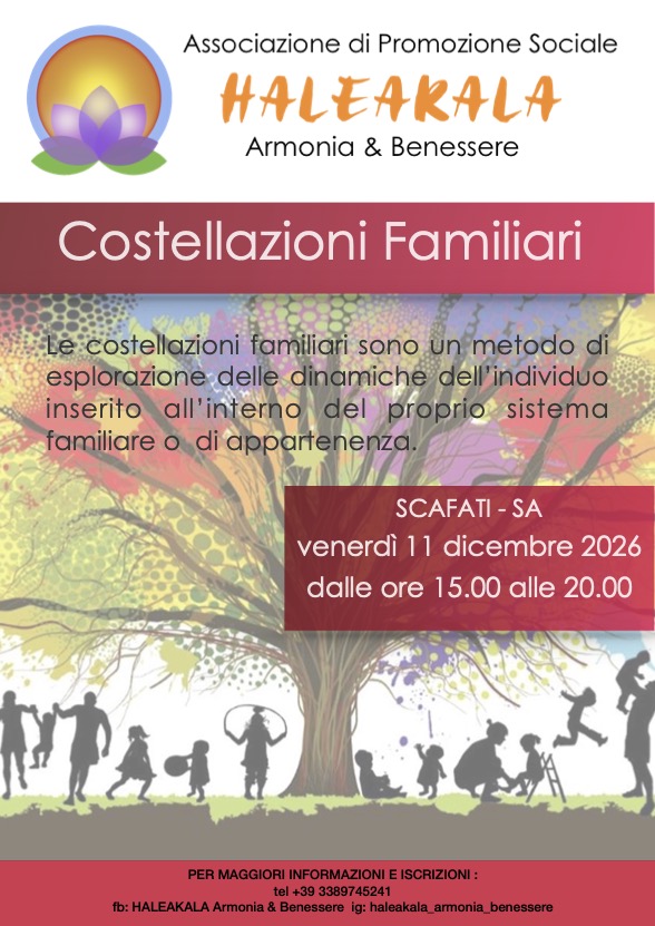 Costellazioni Familiari 
venerdì 11 dicembre 2026 dalle ore 15 alle 20
Le costellazioni familiari sono un metodo di esplorazione delle dinamiche che si basano sull’osservare l’individuo inserito all’interno del proprio sistema e con sistema si fa prima di tutto riferimento alla famiglia di appartenenza.

Come mai la famiglia? L’assunto di base è che ognuno di noi sia quello che è in quanto risultato di tutte le esperienze, le emozioni, le vicende e le situazioni, i percepiti vissuti da chi ci ha preceduto ovvero i nostri antenati.

BERT HELLINGER E LA NASCITA DELLE COSTELLAZIONI FAMILIARI

Bert Hellinger nasce il 16 Dicembre 1925 a Leimen, studioso di teologia e pedogogia, espose le sue teorie sulle costellazioni familiari a partire dal 1980 sostenendo proprio questo: la vita di ognuno di noi è condizionata da destini che possono derivare dal sistema-famiglia e che non ci fanno essere completamente liberi anche se, molti di noi, pensano di esserlo. Le costellazioni familiari servono proprio a questo, portare alla luce dinamiche inconsce che causano sofferenza negli aspetti della vita di ognuno di noi, dal contesto personale al professionale, dalla salute all’amore e così via.

Ciascuno di noi fa parte di una famiglia con cui vive ed a cui è legato, che lo voglia o meno. Spesso continuiamo a ripetere conflitti e malesseri nelle nostre esperienze, oppure portiamo sulle spalle pesi che non ci appartengono. O anche, viviamo a nostra insaputa il tragico destino di un familiare, scomparso da tanto tempo e mai conosciuto. Tutte queste dinamiche ci legano in modo negativo alla famiglia, impedendoci di guardare in avanti con forza gioiosa e di avere successo nella nostra vita.

COME SI SVOLGONO LE COSTELLAZIONI FAMILIARI?

Le costellazioni familiari si svolgono con molta facilità e, per lo più, all’interno di seminari di gruppo

Il facilitatore, o il cliente stesso, sceglie un rappresentante per la famiglia del cliente e lo mette davanti ad un gruppo in relazione reciproca ed espone il fine della sua esplorazione. Il cliente dichiara quindi se ci sono particolari temi o situazioni su cui vuole lavorare, come problemi nella relazione, o sul lavoro, o dinamiche che si ripetono e dalle quali non riesce ad individuare una via di uscita.

Una volta compreso l’obiettivo e chiamati a partecipare tutti i rappresentanti che il facilitatore troverà utile inserire nella costellazione familiare, a questi viene chiesto di assecondare gli stati d’animo e i movimenti che emergono; siano questi in relazione ad altri rappresentanti o meno. 

A questo punto sta al facilitatore leggere i segnali verbali e non verbali che i rappresentanti condividono guidando l’intera costellazione fino a raggiungere un punto che potremmo definire di “pace” o quiete. Un momento in cui tutti i rappresentanti possano sentire di essere nel posto giusto.

QUANTO DURA UNA COSTELLAZIONE FAMILIARE?

Non vi è un tempo specifico per la durata della costellazione familiare, può durare 20 minuti così come un’ora o più. Sta alla sensibilità del facilitatore comprendere quando le dinamiche familiari sono emerse e il cliente riceve le comprensioni necessarie per lavorare sul proprio tema.
a cura di 

Lidya Grazia Solvino
Usui Reiki Master
Karuna Reiki Master
Theta Healer Practitioner
Ha studiato presso Luce – Libera Università di Crescita Evolutiva – Anno di Laurea 2022
Facilitatrice e Coach Metodo “Tutta Un’Altra Vita”
Formazione in Costellazioni presso Alba Sali, Giacomo Bo, Città della Luce
Dal 2009 impegnata a lavorare e approfondire le dinamiche dell’inconscio, su se stessa e sul mondo che la circonda, per restituire la libertà di Essere a tutti coloro che desiderano intraprendere un percorso di Libertà e di riavvicinamento alla propria Essenza